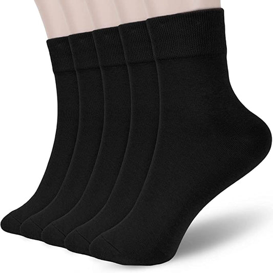 FGZ Women Thin Cotton Socks 5 Pairs，Black  (5-9) (9-11)