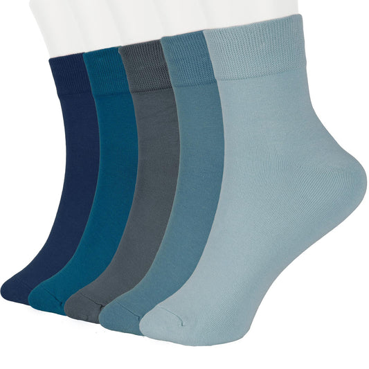 FGZ Women Thin Cotton Socks 5 Pairs，Blue  (5-9) (9-11)