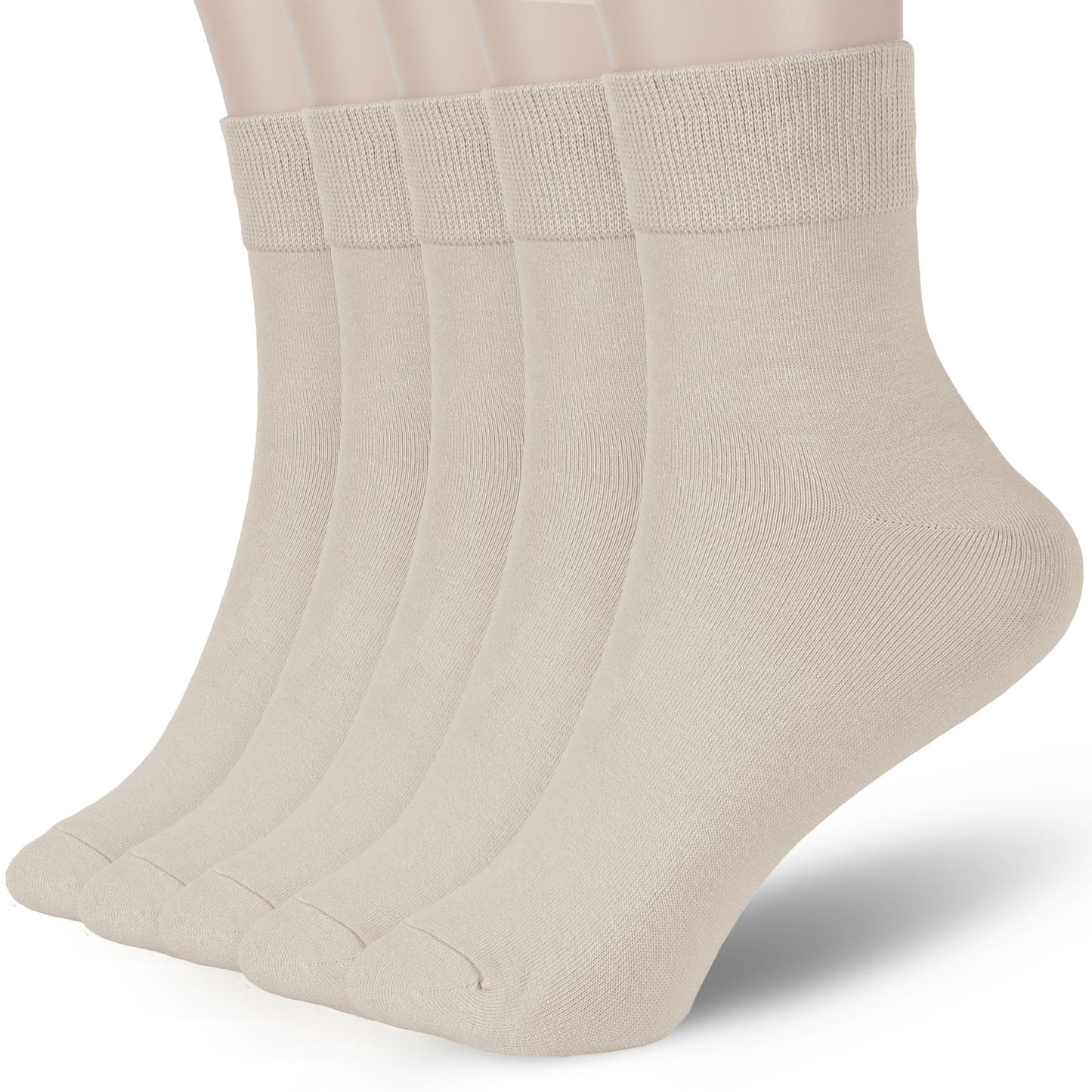 FGZ Women Thin Cotton Socks 5 Pairs，Md Beige  (5-9) (9-11)