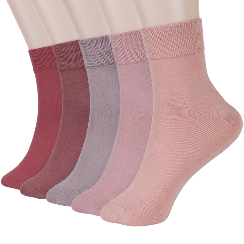 FGZ Women Thin Cotton Socks 5 Pairs，Pink&Purple  (5-9) (9-11)