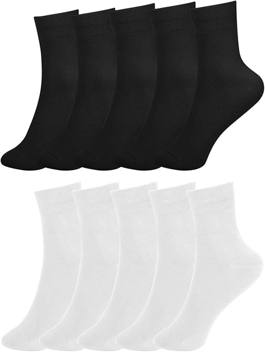 FGZ Women Thin Cotton Socks 10 Pairs，Black and White  (5-9) (9-11)