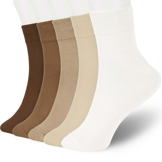 FGZ Women Thin Cotton Socks 5 Pairs，Beige  (5-9) (9-11)