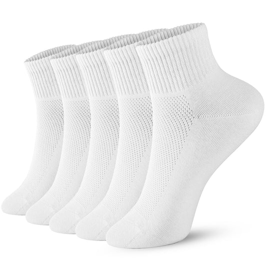 FGZ Womens Socks Thin Ankle Socks Soft Cotton Lightweight Breathable 5 Pairs(White,5-9)