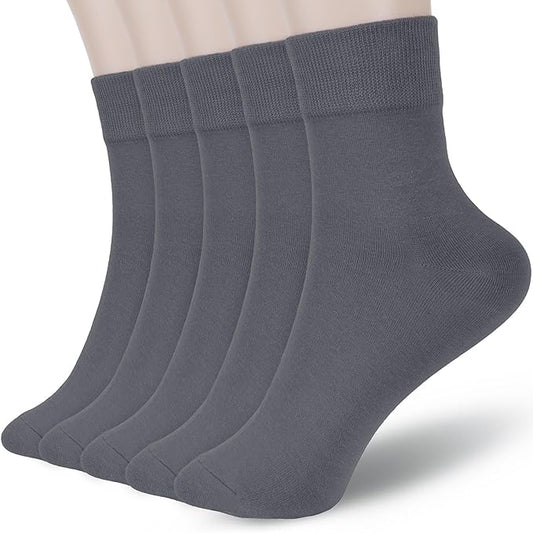 FGZ Women Thin Cotton Socks 5 Pairs，Grey  (5-9) (9-11)