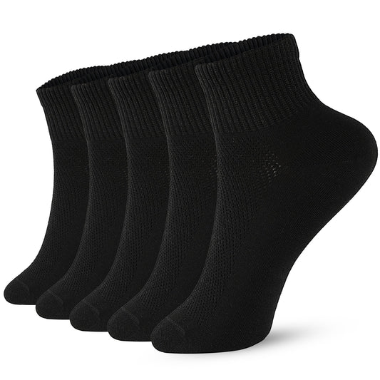 FGZ Womens Socks Thin Ankle Socks Soft Cotton Lightweight Breathable 5 Pairs(Black,5-9)